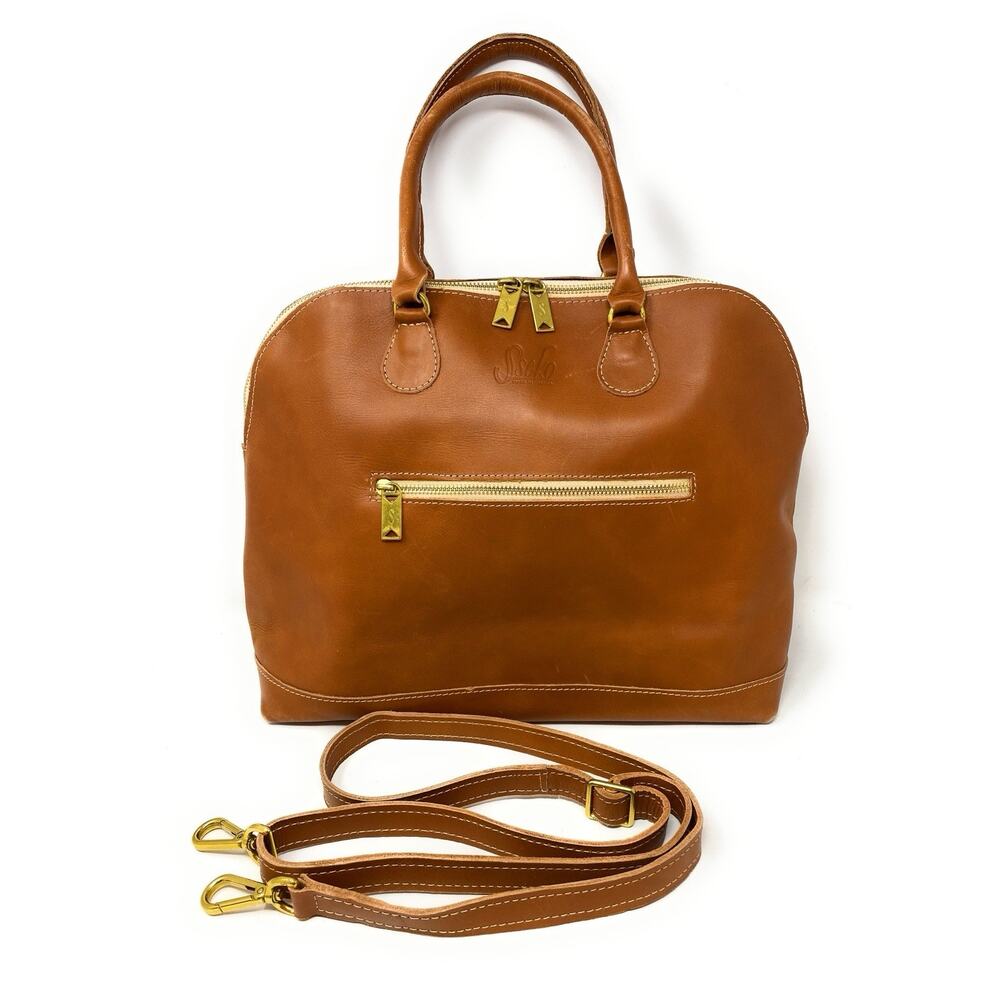 Sseko Sheba Cognac Oiled Leather Dome Satchel Bag Purse Convertible Crossbody